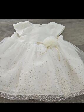Pippa & Julie White and Gold Sparkle Tulle Flower Girl Dress